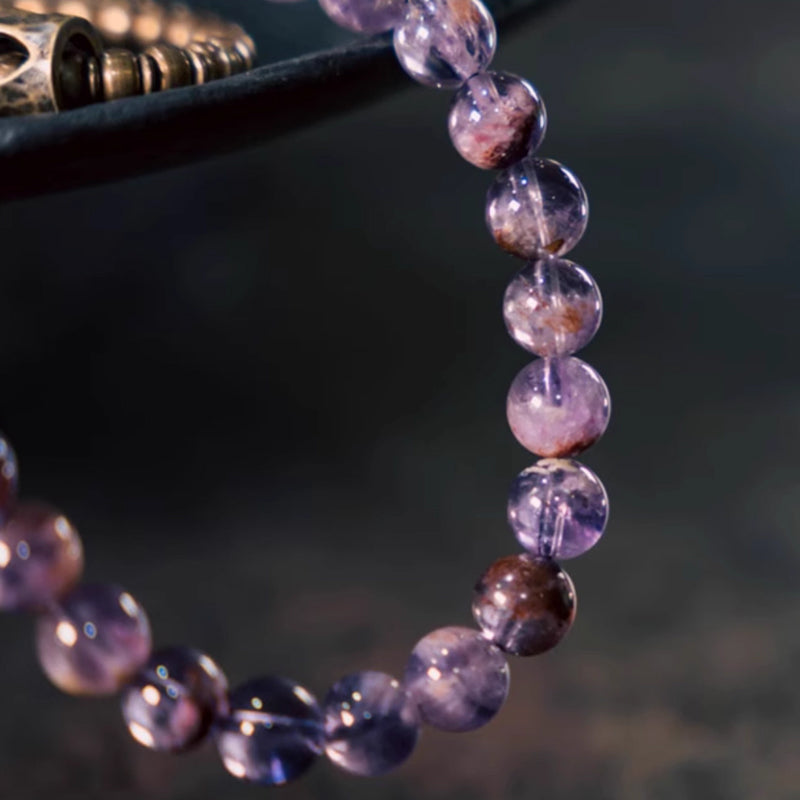 "Celestial Shield" Amethyst & Copper Double Wrap Bracelet