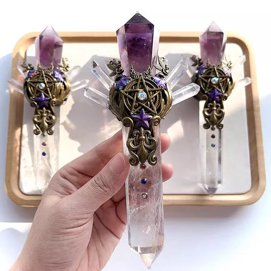 Crystal Wand (Amethyst and Clear Quartz)