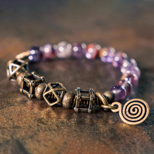 "Phantom Whisper" Purple Phantom Quartz & Raw Copper Bracelet