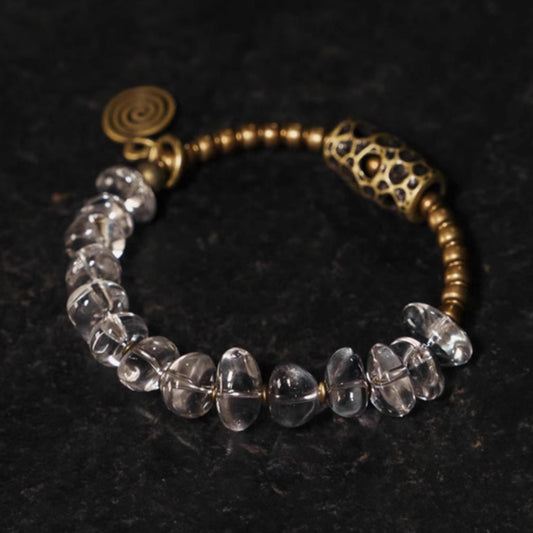 Handmade Raw White Crystal & Brass Bracelet