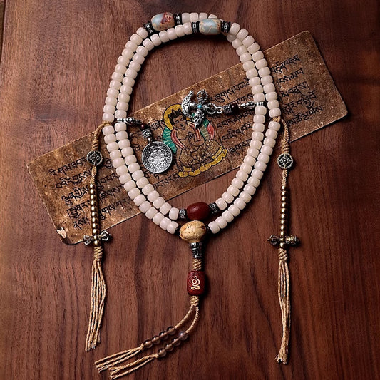 108 White Jade Bodhi Seed Root Buddhist Mala