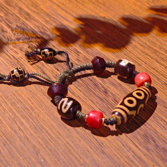 Auspicious Seven-Eye Dzi Bead Bracelet