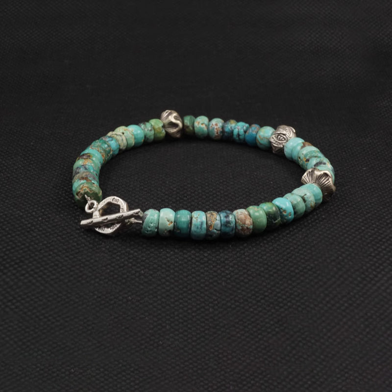 Raw Turquoise & Silver Bead Bracelet