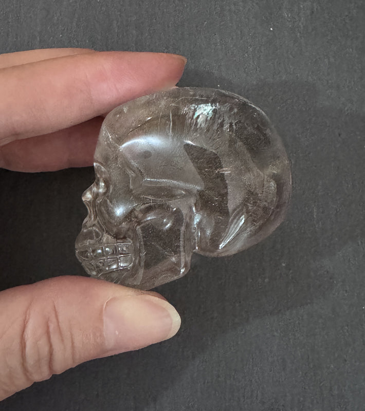 Smoky Quartz Crystal Skull - Natural Energy Grid Carving with Sacred Markings