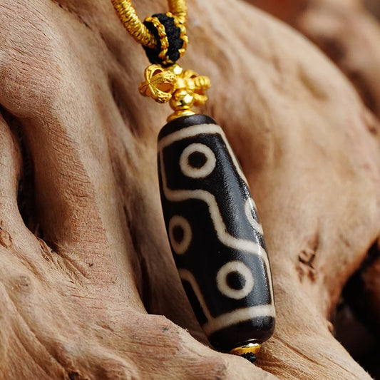 Nine Eyed Dzi Copper Vajra Pendant Necklace