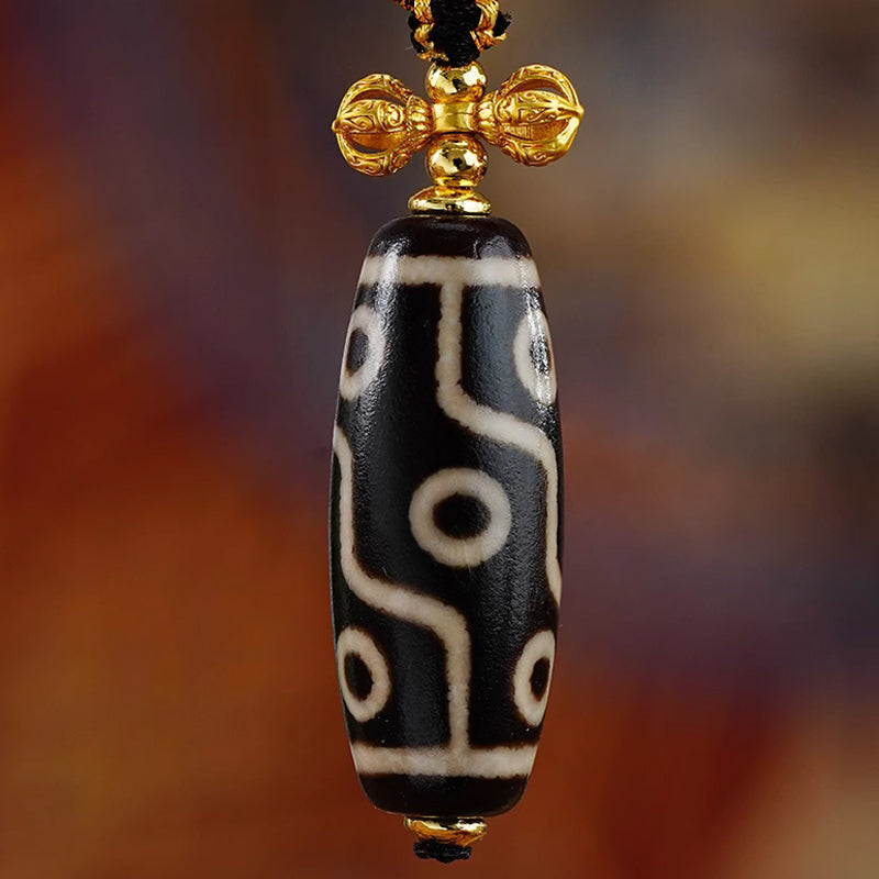 Nine Eyed Dzi Copper Vajra Pendant Necklace