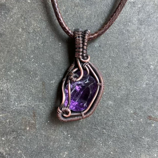 Spiritual Awakening|Handmade Copper Wire Wound Amethyst Pendant