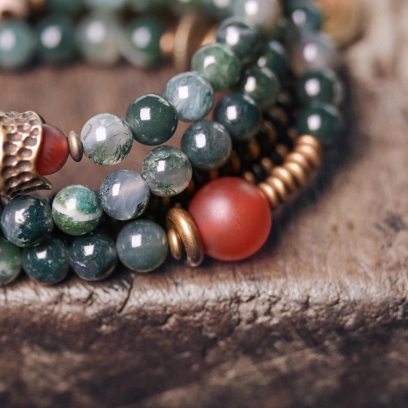 "Emerald River" Moss Agate & Copper Multi-Strand Bracelet
