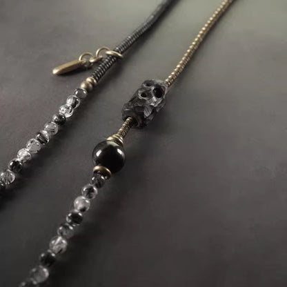 Black Tourmalinated Quartz & Ebony Wood Mala – Spiritual Protection & Focus