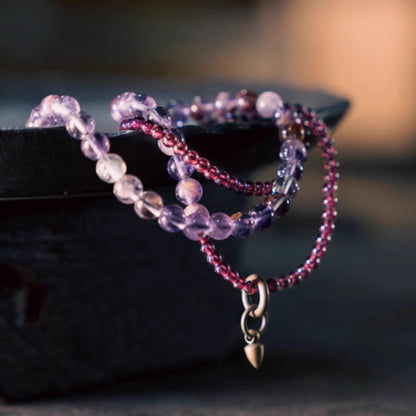 "Royal Harmony" Amethyst & Garnet Multi-Layer Bracelet