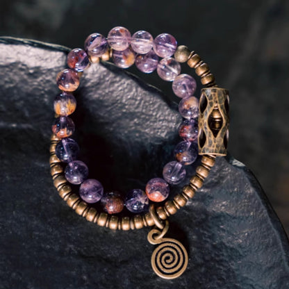 "Celestial Shield" Amethyst & Copper Double Wrap Bracelet
