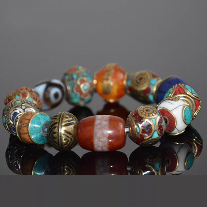 Healer's Dzi Bead and Turquoise Buddhist Mala