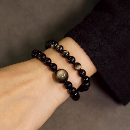 Double Strand Cat's Eye Black Obsidian Bracelet