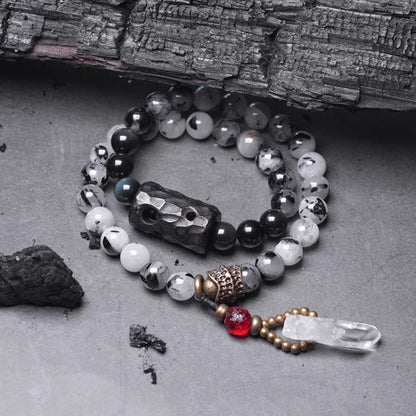 Black Rutilated Quartz + Clear Quartz Peace Bracelet