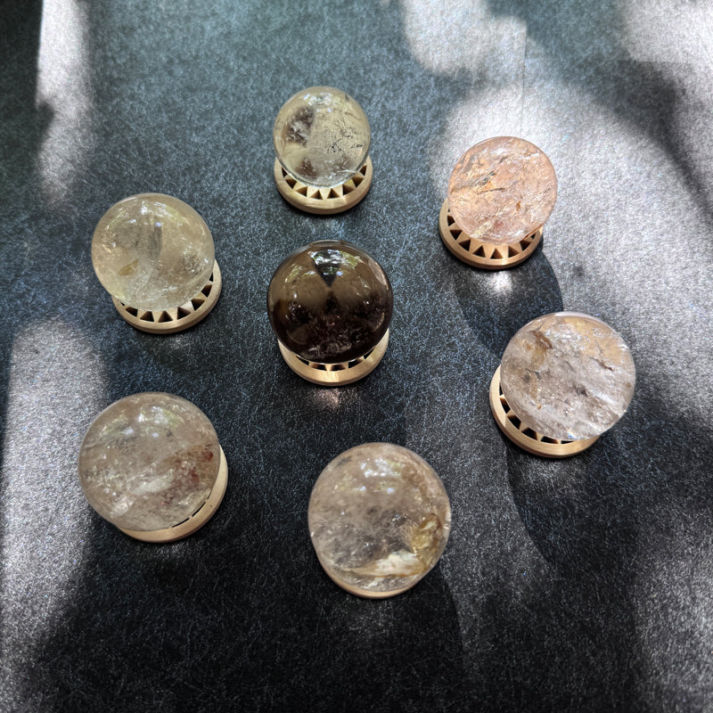 "Himalayan Healing Grid Set - 6 Clear Quartz + Smoky Quartz Sphere (Meditation & Energy Kit)"