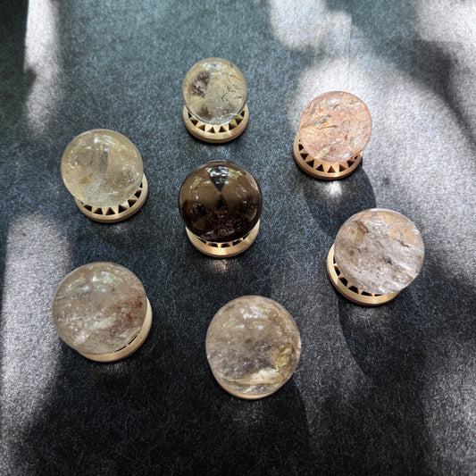 "Himalayan Healing Grid Set - 6 Clear Quartz + Smoky Quartz Sphere (Meditation & Energy Kit)"