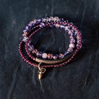 "Royal Harmony" Amethyst & Garnet Multi-Layer Bracelet