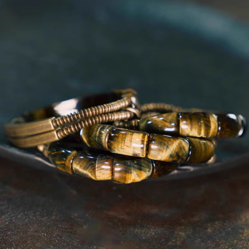 "Sunfire Sentinel" Tiger's Eye & Hand-Forged Copper Bracelet – Earth’s Molten Power