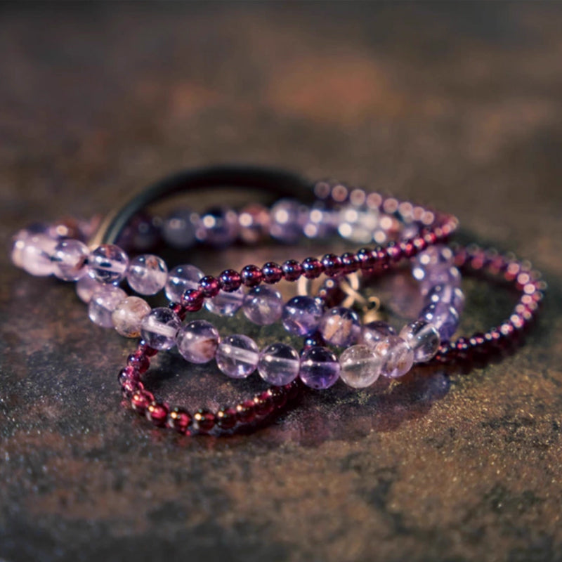 "Royal Harmony" Amethyst & Garnet Multi-Layer Bracelet