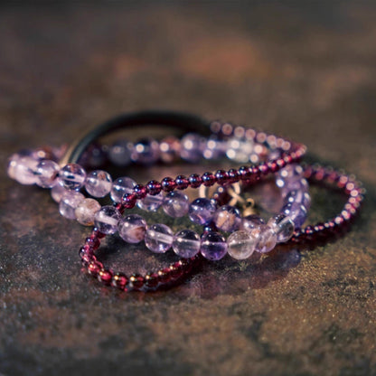 "Royal Harmony" Amethyst & Garnet Multi-Layer Bracelet