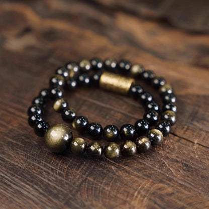 Double Strand Cat's Eye Black Obsidian Bracelet