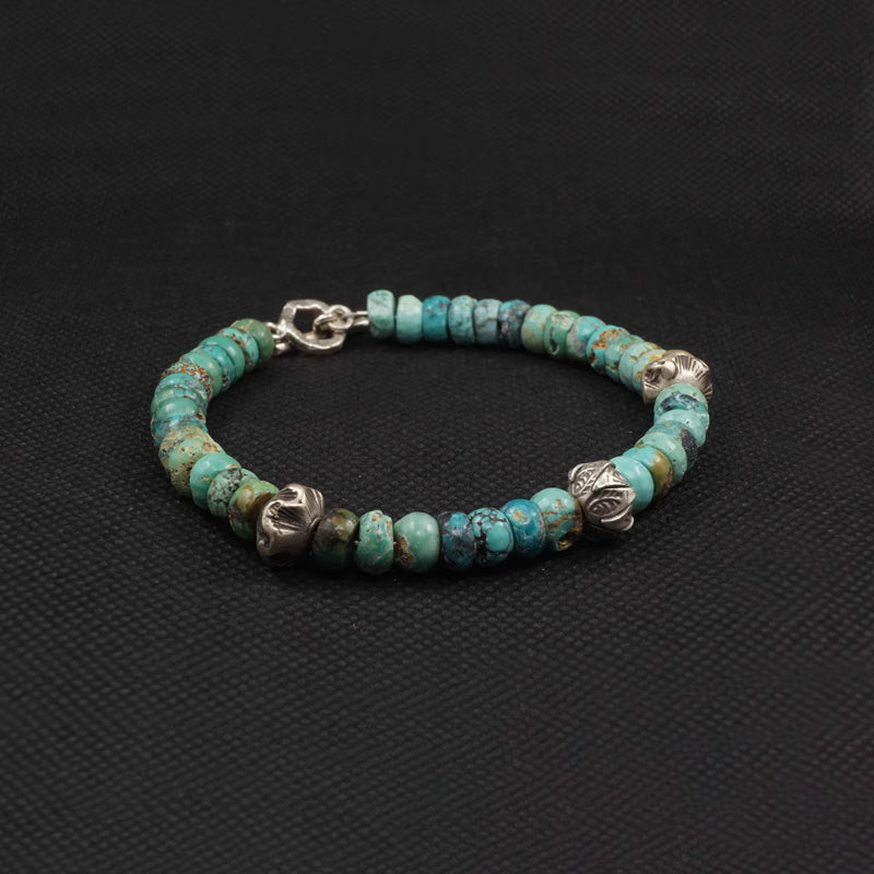 Raw Turquoise & Silver Bead Bracelet