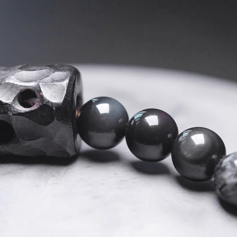 Black Rutilated Quartz + Clear Quartz Peace Bracelet