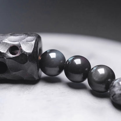 Black Rutilated Quartz + Clear Quartz Peace Bracelet