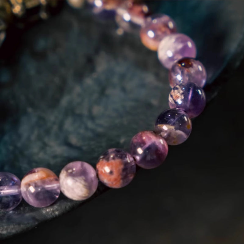 "Phantom Whisper" Purple Phantom Quartz & Raw Copper Bracelet