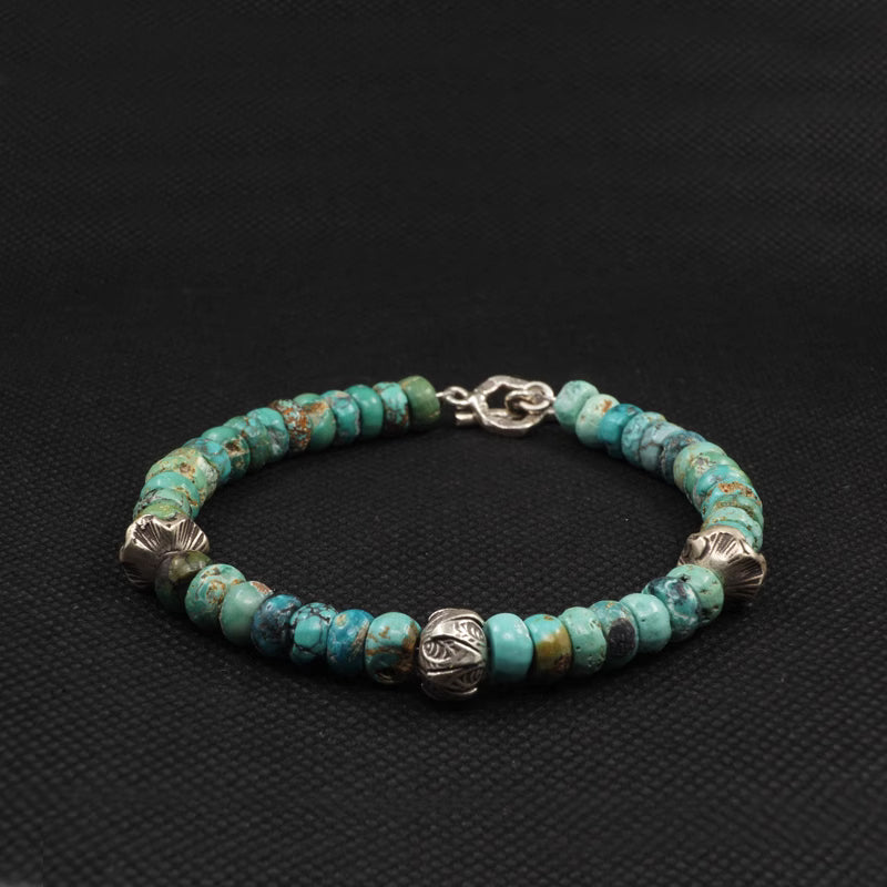 Raw Turquoise & Silver Bead Bracelet