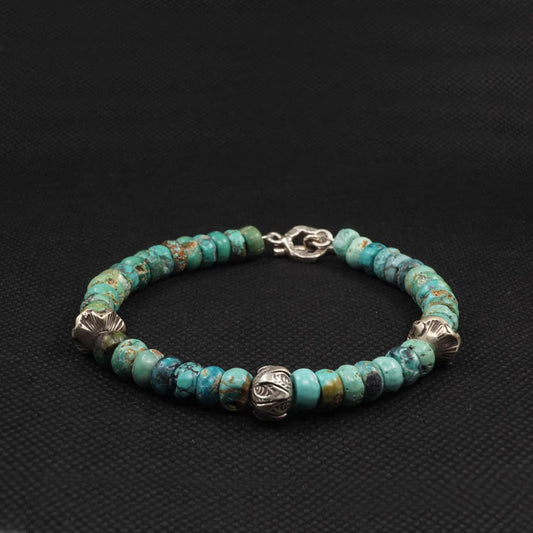 Raw Turquoise & Silver Bead Bracelet