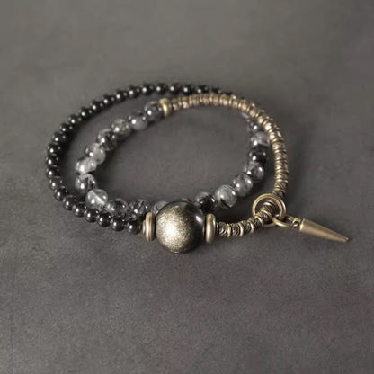 Black Obsidian & Rutilated Quartz Bracelet