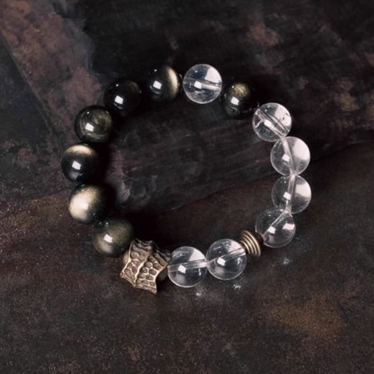 "Pure Shield" White Quartz & Golden Obsidian Bracelet