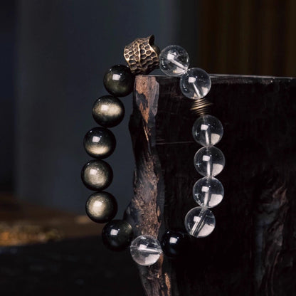 "Pure Shield" White Quartz & Golden Obsidian Bracelet
