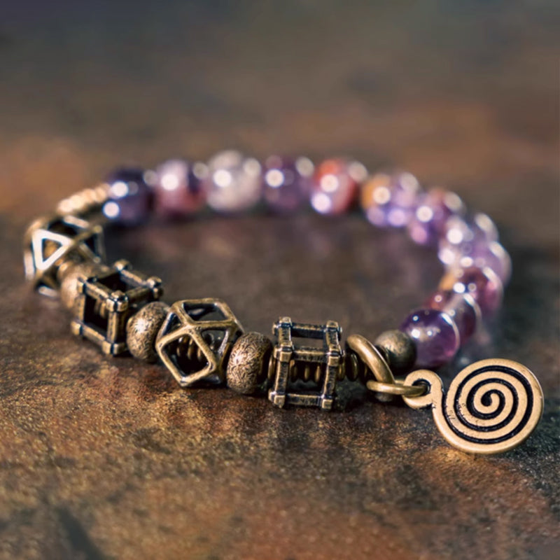 "Phantom Whisper" Purple Phantom Quartz & Raw Copper Bracelet
