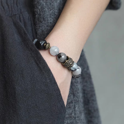 Handcrafted Ebony Wood & Black Rutilated Quartz Bracelet