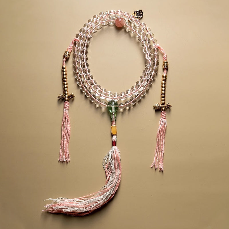 108-Clear Quartz and Rose Quartz Buddhist Mala