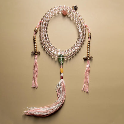 108-Clear Quartz and Rose Quartz Buddhist Mala