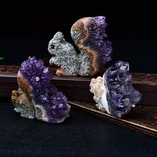 Squirrel Amethyst Cluster Decor