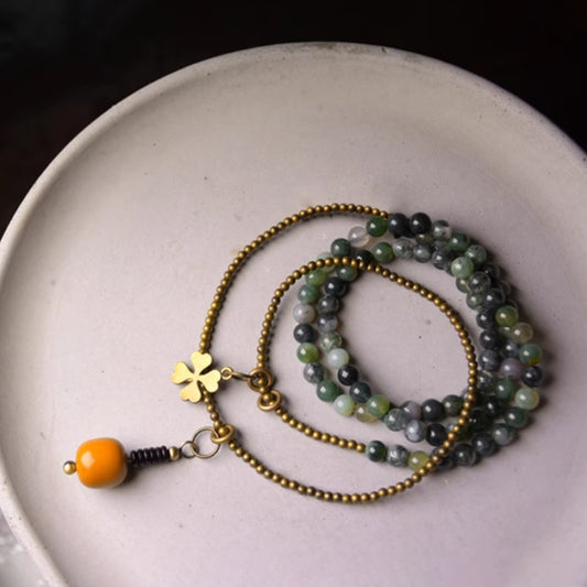 "Forest Radiance" Moss Agate & Citrine Bracelet with Copper Accents