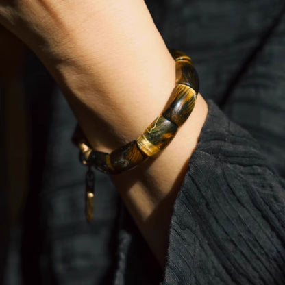 "Sunfire Sentinel" Tiger's Eye & Hand-Forged Copper Bracelet – Earth’s Molten Power