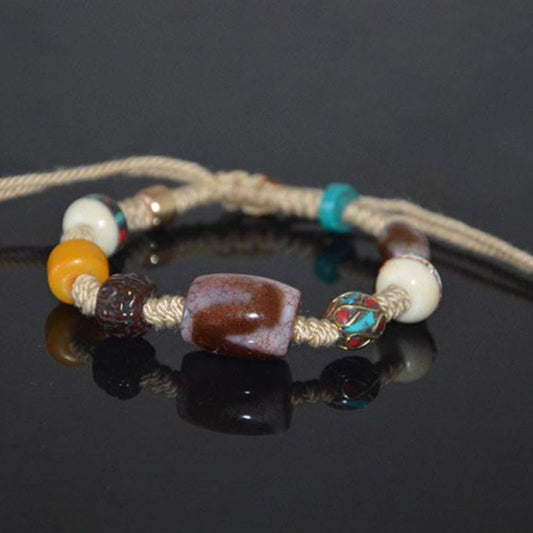 Blood Vein Dragon Pattern Tiger Tooth Dzi Bead Bracelet