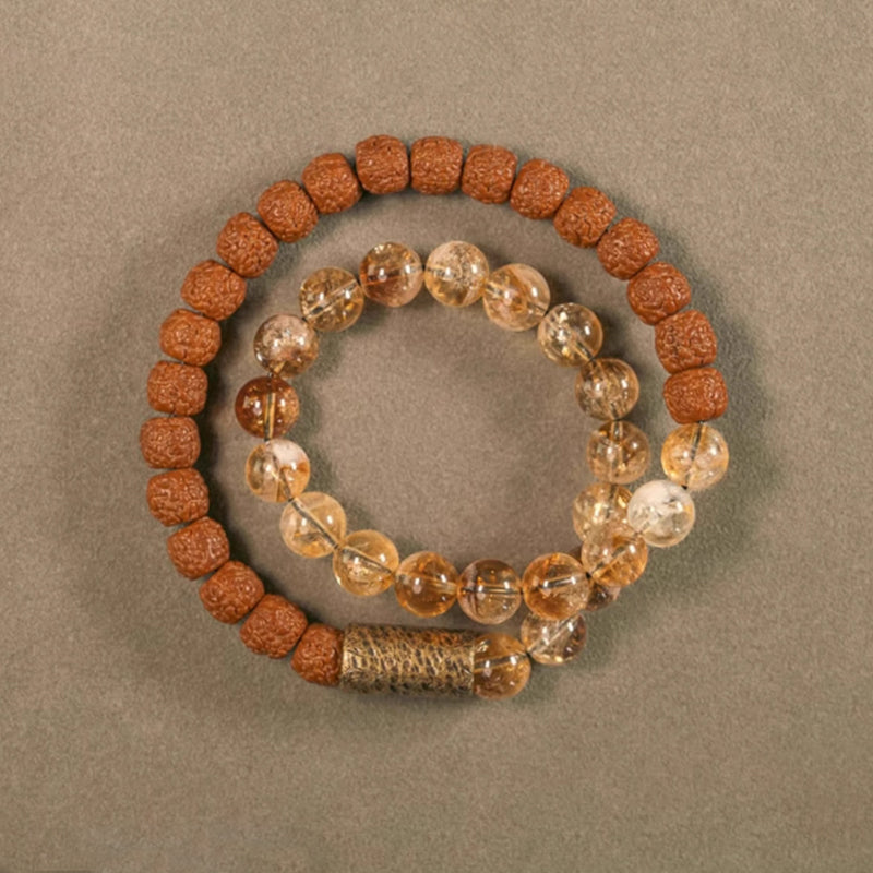 Citrine Rudraksha Mala Bracelet – Attract Prosperity & Positive Energy