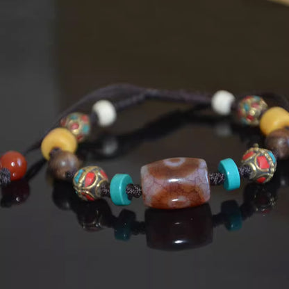 Three-Eyed Blood Vein Weathered Dzi Bead Bracelet