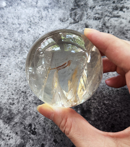 Golden Butterfly Crystal Ball (6.6cm) - Rare Garden Scene Quartz Sphere with Sparkles