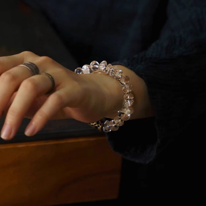 Handmade Raw White Crystal & Brass Bracelet