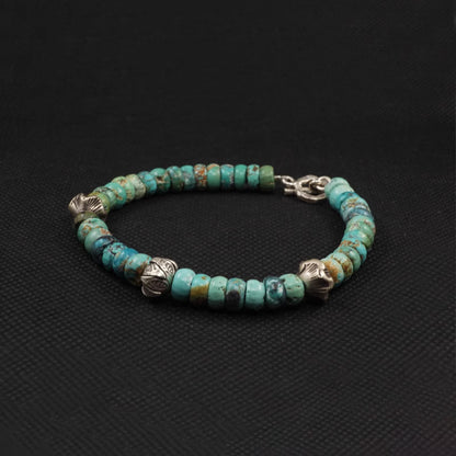 Raw Turquoise & Silver Bead Bracelet