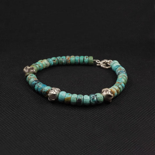 Raw Turquoise & Silver Bead Bracelet