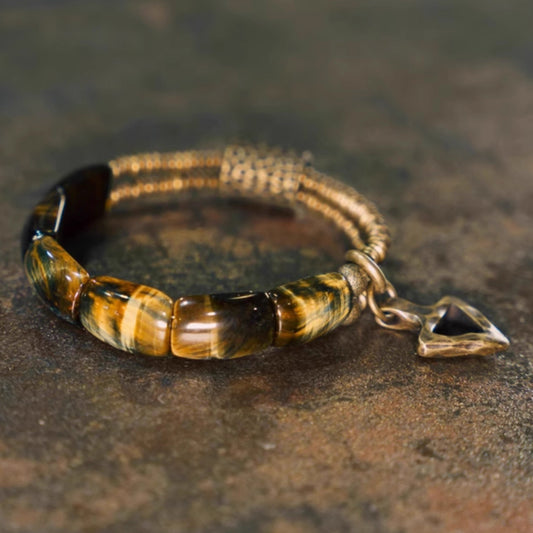 "Sunfire Sentinel" Tiger's Eye & Hand-Forged Copper Bracelet – Earth’s Molten Power