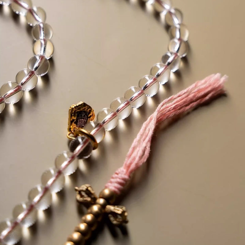108-Clear Quartz and Rose Quartz Buddhist Mala